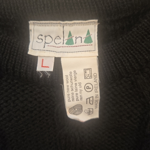 VTG Made In Ireland 100% Wool Chunky Fishermans Cable Knit Sweater Black Large - Picture 7 of 7